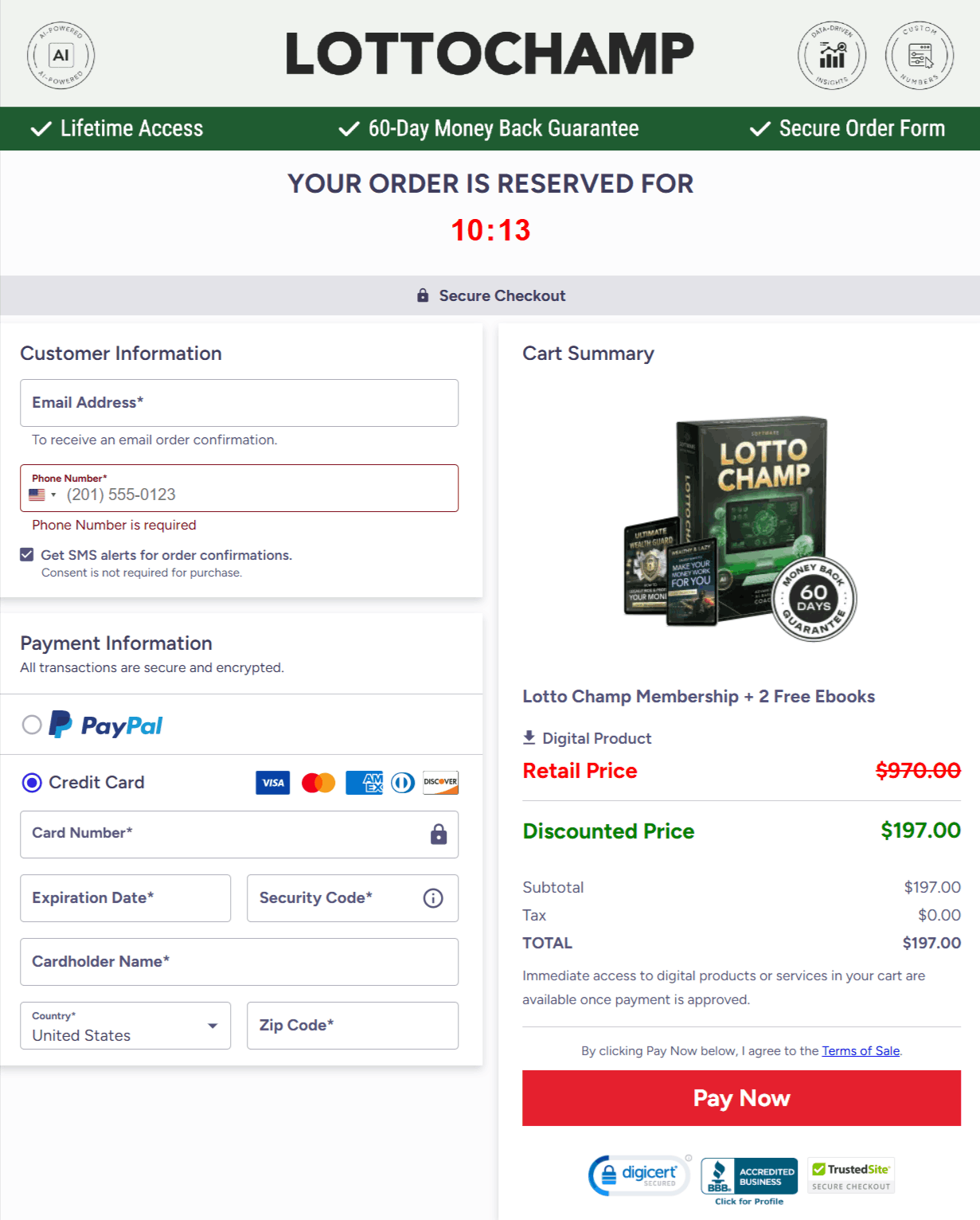 Lotto Champ Checkout page 